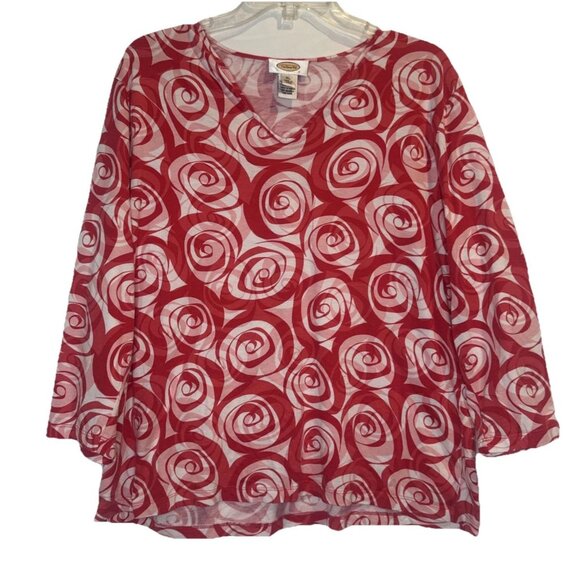 Talbots Women’s Swirl Print 3/4 Sleeve V Neck Knit Pullover Blouse Top Sz XL - Picture 1 of 8